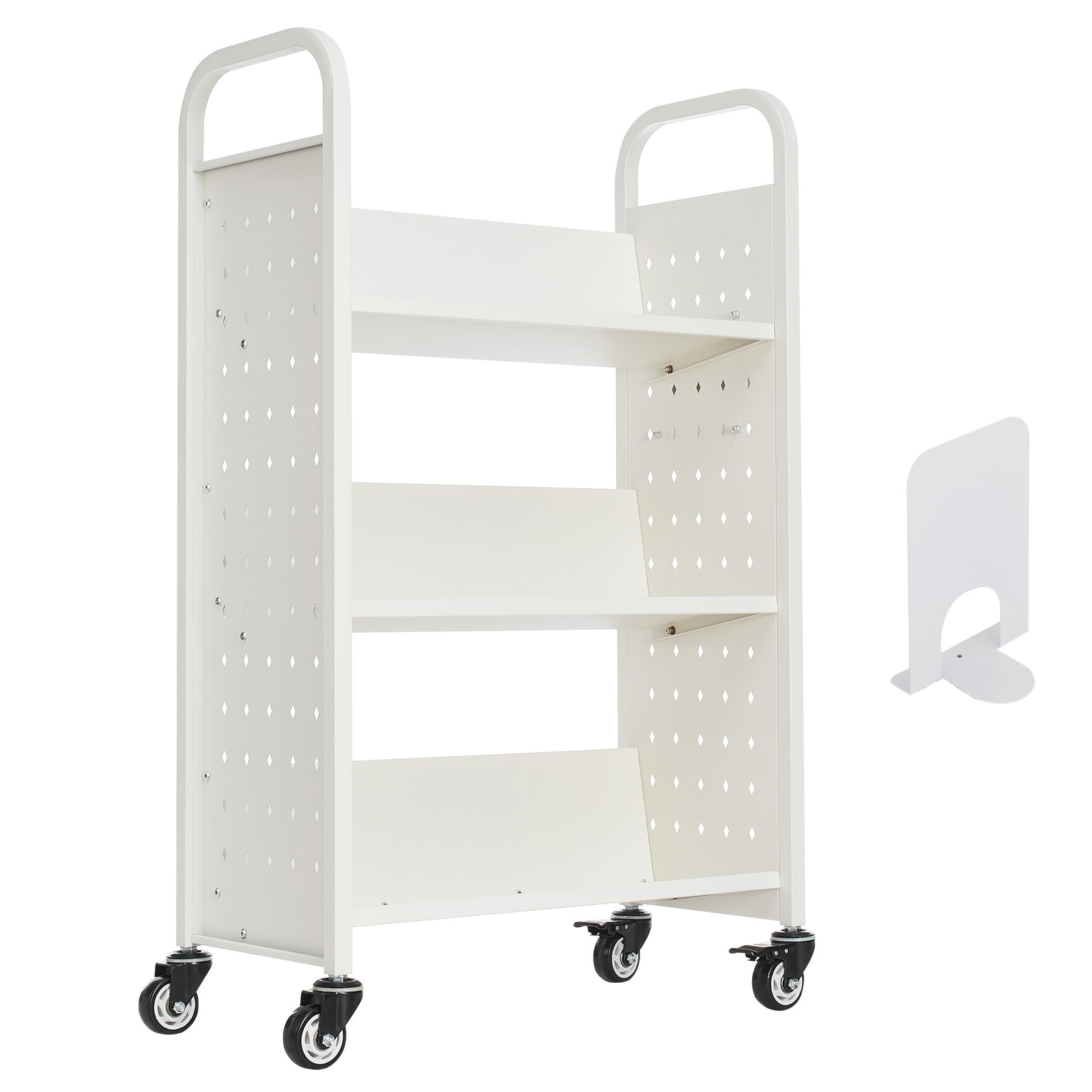 3-tier Rolling Book Cart With V-shaped Shelves In White_voghion.com